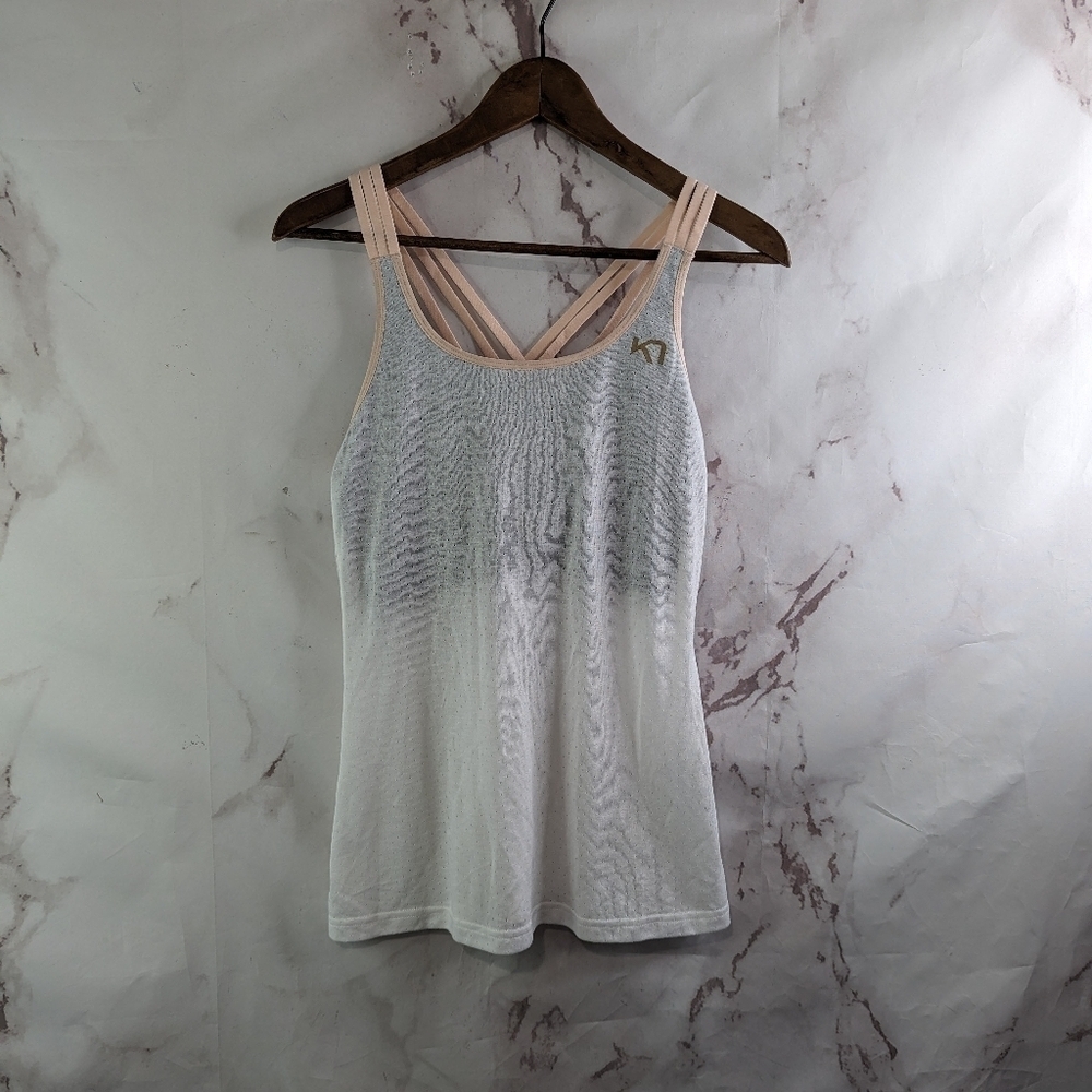 Kari Traa Shirt Womens Small White Pink Tank Top Built In Shelf Bra Strappy Gray